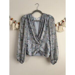 Heartloom Wilson Blue Floral Smocked Blouson Top Feminine Cottage Romantic L